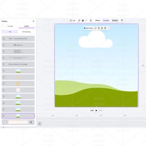 May include: A digital product mockup featuring a light blue sky with a white cloud and green rolling hills. The interface includes a layers panel and text that reads "Visit - mywebsite.com" and "20 oz Skinny Tumbler".