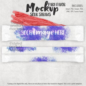 Party favor sour straw label Mockup | Add your own image and background