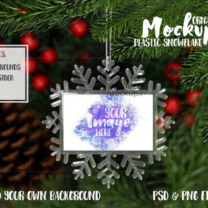 Double sided small rectangle snow flake shaped floating ornament mockup | Add your own image and background
