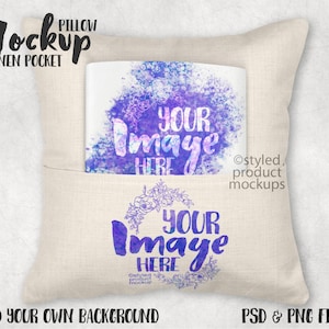 Dye sublimation linen book pocket pillow mockup | Add your own image and background