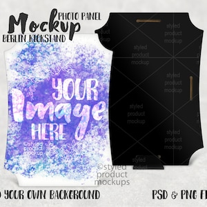 Dye sublimation Berlin creative border photo panel with slot kickstand mockup | Add your own image and background