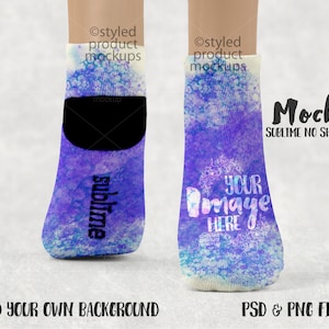 Dye sublimation sublime no show socks mockup template | Add your own image and background