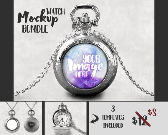 Download Silver Round Watch Pendant Mockup Template Jewelry Etsy