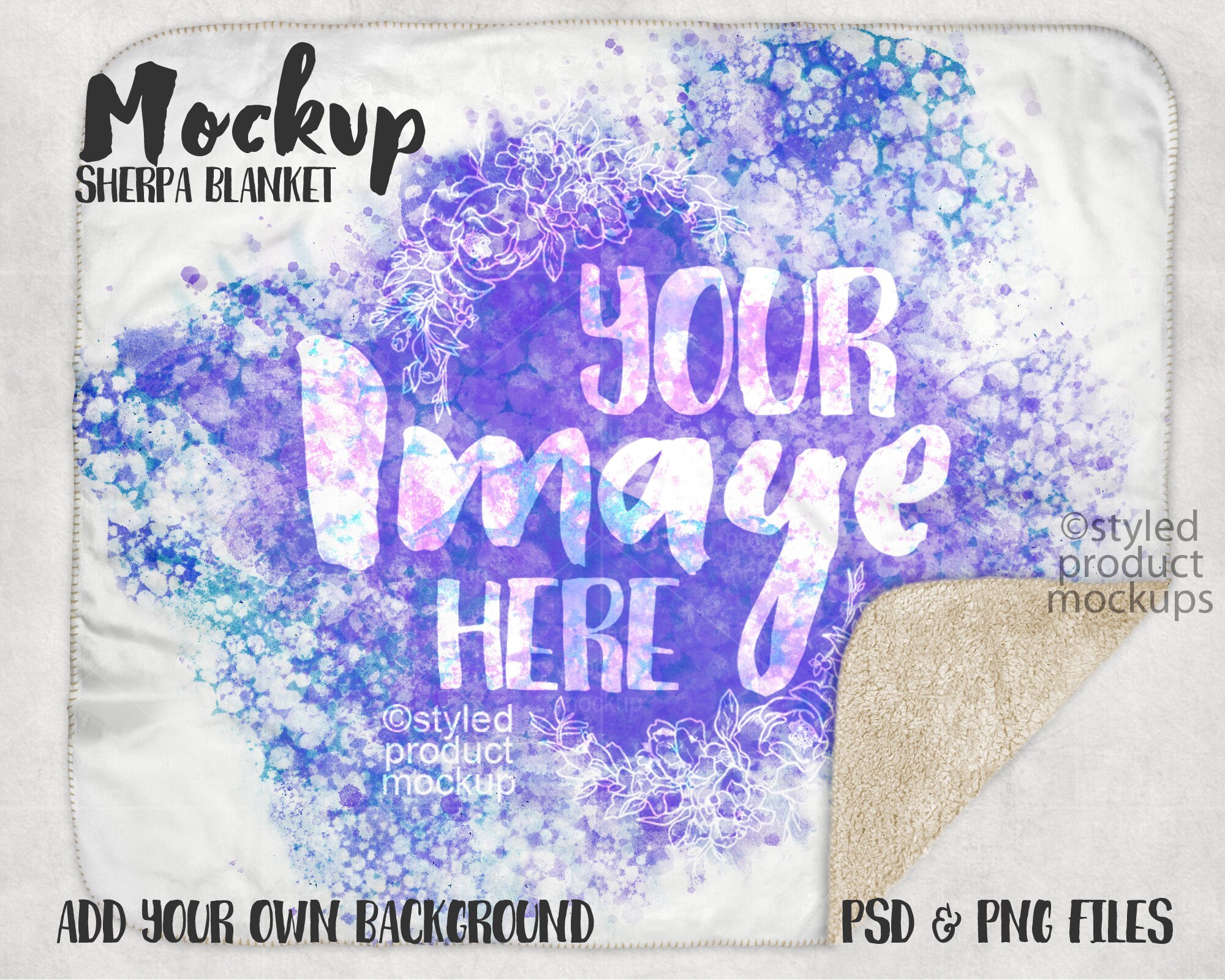 Dye Sublimation Sherpa Back Blanket With Whip Stitch Border Mockup Add Your Own Image and Background Etsy UK