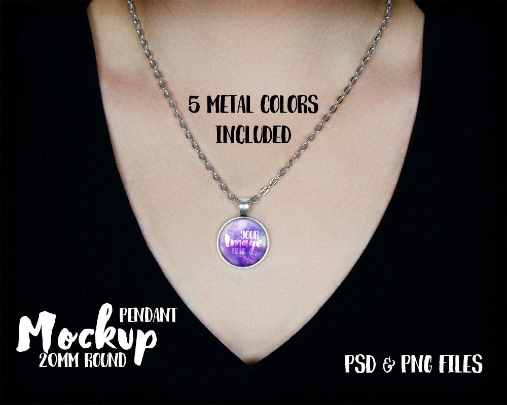 Download Round 20 mm pendant template mockup with Rolo chain on model | Etsy
