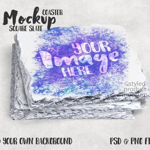 Dye sublimation square slate coasters Mockup | Add your own image and background