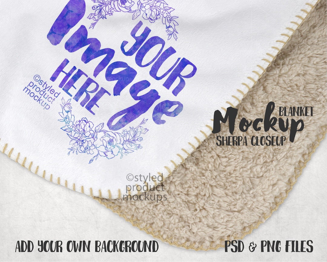 Dye Sublimation Sherpa Back Blanket With Whip Stitch Border Mockup