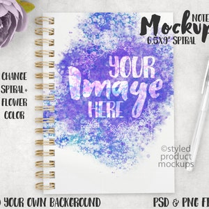 Dye sublimation 6.5 x 9 inch Wire O Spiral Notebook Mockup | Add your own image and background