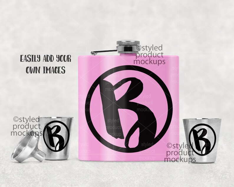 Download Dye sublimation color coated hip flask gift set mockup Add ...