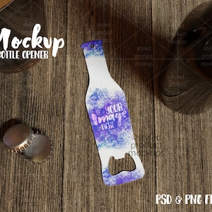 Dye sublimation bottle shaped bottle opener with keyring hole Mockup | Add your own image