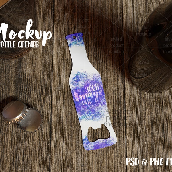 Dye sublimation bottle shaped bottle opener with keyring hole Mockup | Add your own image