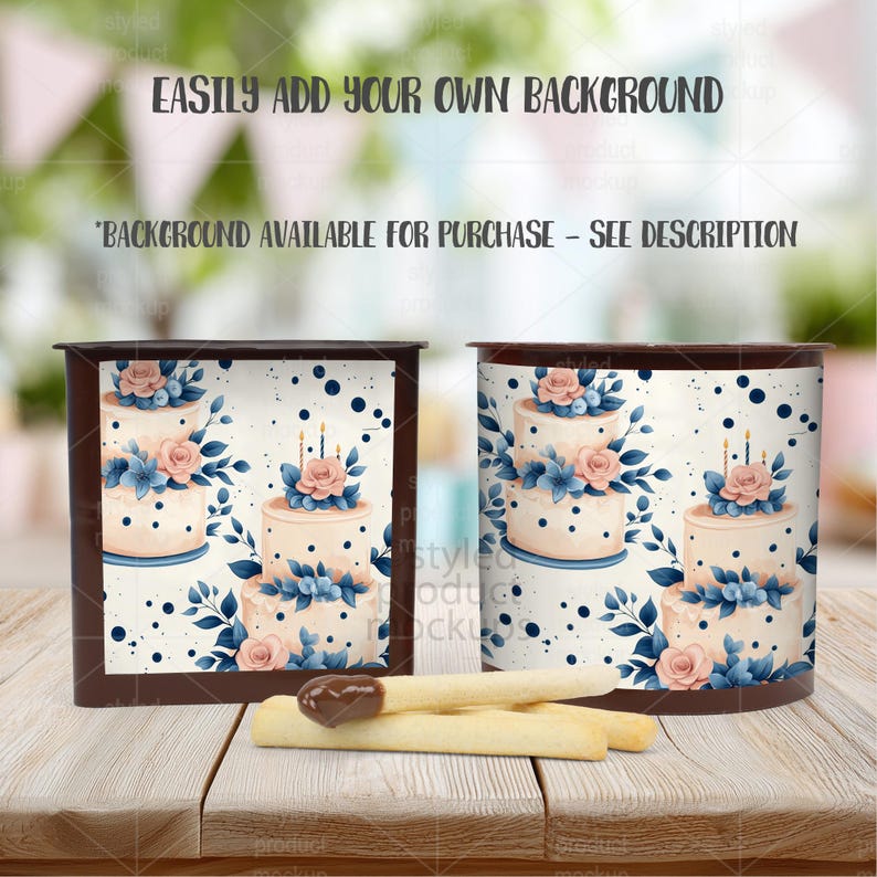 Hazelnootchocoladepot mockup met mini soepstengels | Mockup feestbedankje (PSD, canva, png) afbeelding 4
