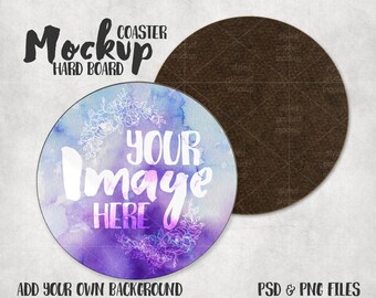 Round Hard Board Coaster Mockup | Front & Back View (Digital Download)