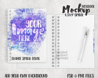 Dye sublimation 6.5 x 9 inch Wire O Spiral Notebook Mockup | Add your own image and background