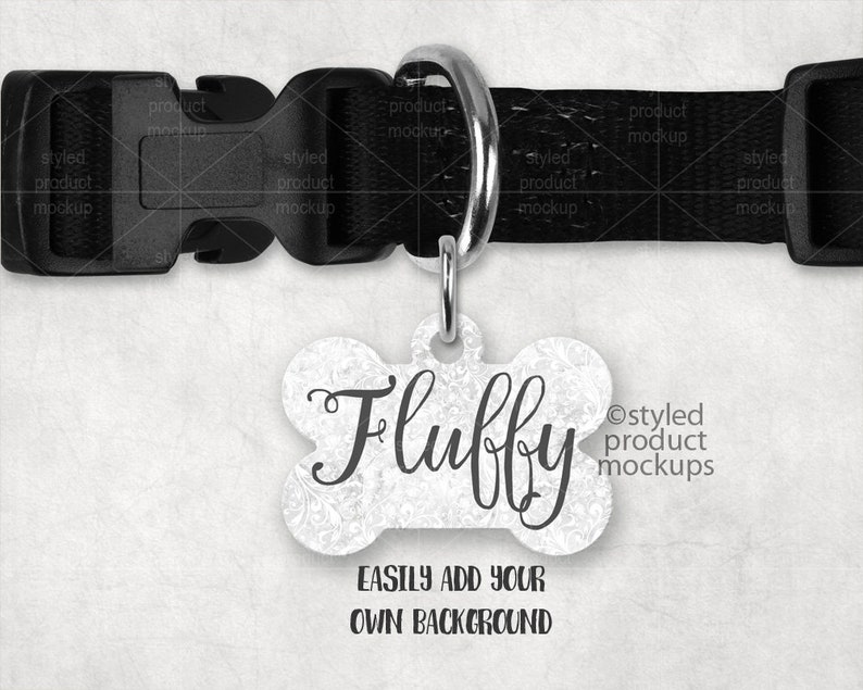 Bone shaped pet tag on a dog collar mockup template Add