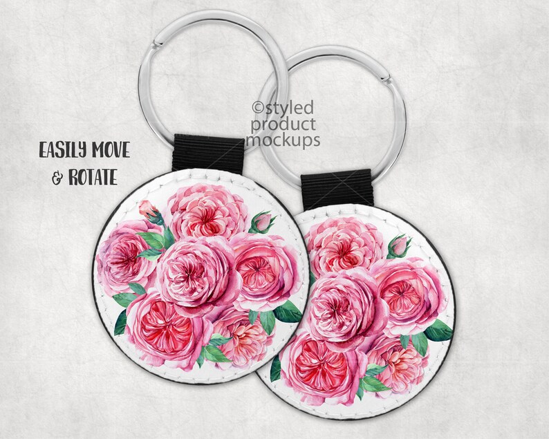 Download Dye sublimation PU leather round keychain mockup Add your ...