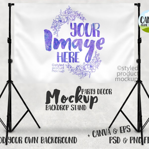 Party table backdrop stand mockup | Add your own image and background | Canva Frame Mockup