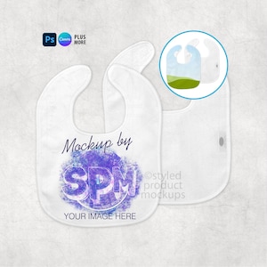 Mockup de Babador de Bebê em Microveludo | Objeto Inteligente PSD para Sublimação, Moldura Canva, Arquivos PNG e EPS imagem 1