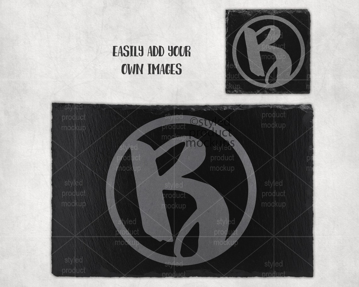 Laser Etch Slate Placemat and Square Coaster Set Mockup Add Etsy