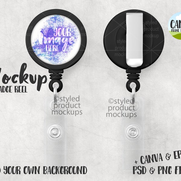 Dye sublimation plastic badge reel Mockup | Add your own image and background | Canva Frame Mockup