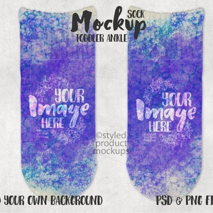Dye sublimation toddler ankle socks mockup template | Add your own image and background