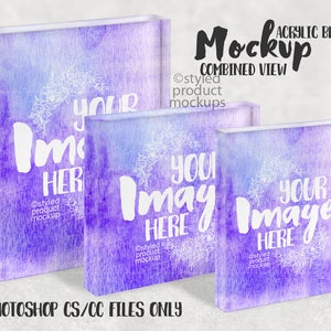 Acrylic photo block in three sizes mockup | Add your own image and background