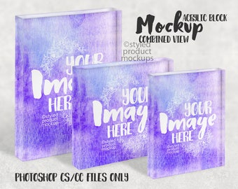 Acrylic photo block in three sizes mockup | Add your own image and background