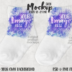 Dye sublimation 12-24 month baby socks Mockup | Add your own image and background
