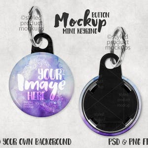 Button with Key Ring Mockup Template with Front and Back view | Add your own image and background