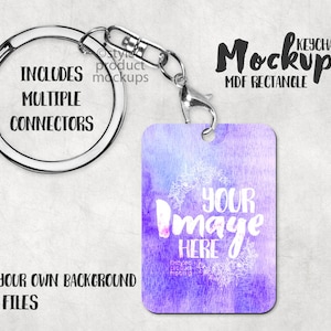 Rechthoekige hardboard MDF-sublimatiesleutelhanger Mockup-sjabloon | Voeg je eigen afbeelding en achtergrond toe