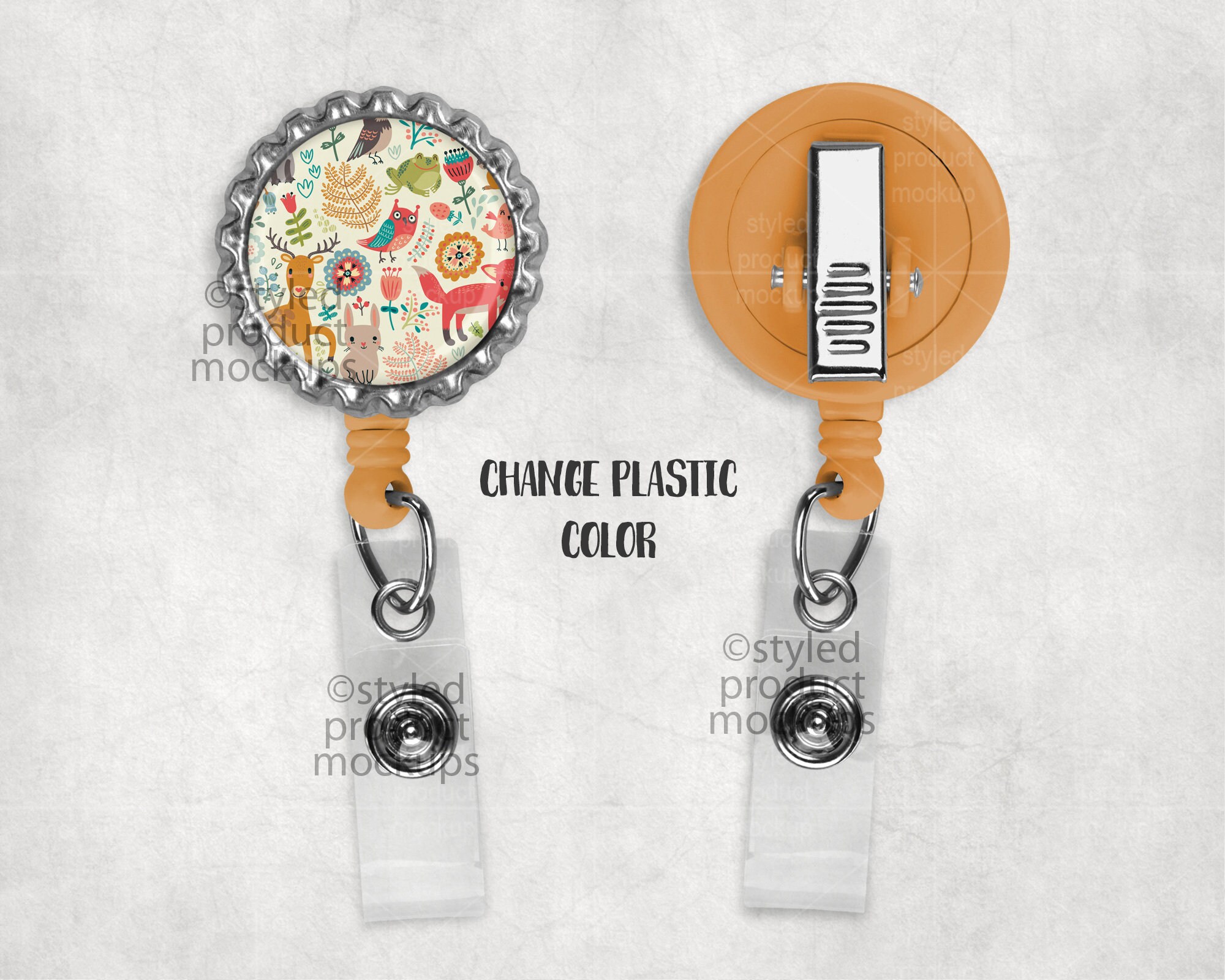 Badge reel with bottle cap edge mockup Add your own image Etsy