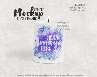 Dye sublimation 11oz ceramic candle holder Mockup | Add your own image and background