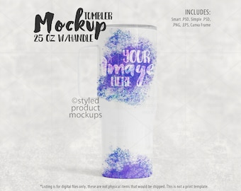 25oz Tumbler Mockup with Handle: Sublimation Photoshop PSD, Canva Frame, PNG (Digital Download)