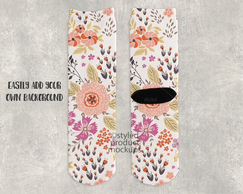 Download Dye sublimation crew sock with black heel mockup Add your ...