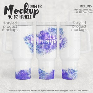 Dye sublimation 40oz tumbler with handle Mockup | Add your own image and background | canva frame mockup