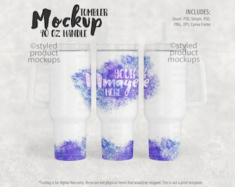 Dye sublimation 40oz tumbler with handle Mockup | Add your own image and background | canva frame mockup
