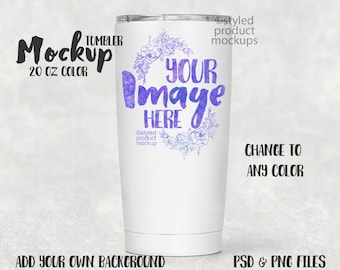 20 oz color coated tumbler Mockup | Add your own image and background
