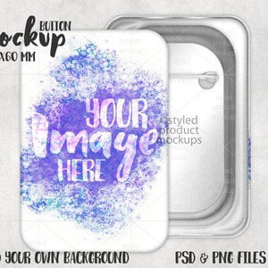 Dye sublimation rectangle pinback button Mockup | Add your own image and background