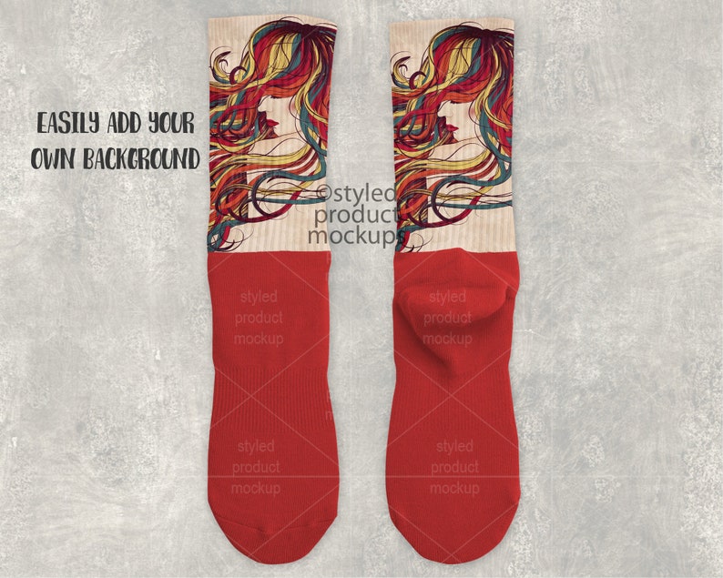Download Dye sublimation crew sock with color foot mockup Add your ...