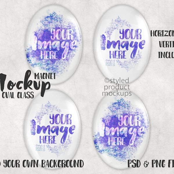 Set of four oval glass cabochon magnets Mockup | Add your own image and background