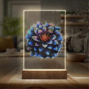Mockup van 4 x 6 acryl led-plaquette | Helder acryl | Nachtlampje op houten basis (PSD, canvas, png) afbeelding 4