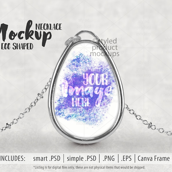 Dye sublimation egg shaped ellipse pendant Mockup | Add your own image and background | canva frame mockup