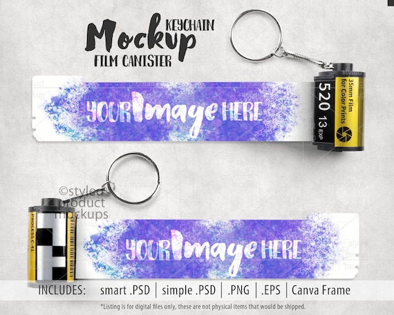 Dye sublimation film canister keychain Mockup | Add your own image and background