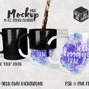 Dye sublimation 11oz color changing magic mug Mockup Add your own image and background image 1