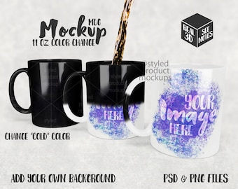 Dye sublimation  11oz color changing magic mug Mockup | Add your own image and background