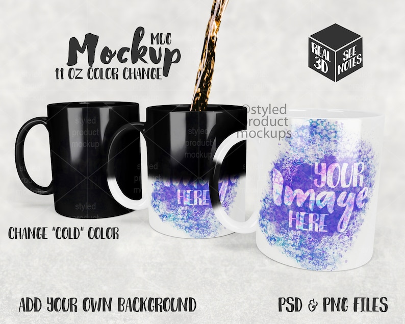 Dye sublimation 11oz color changing magic mug Mockup Add your own image and background image 1