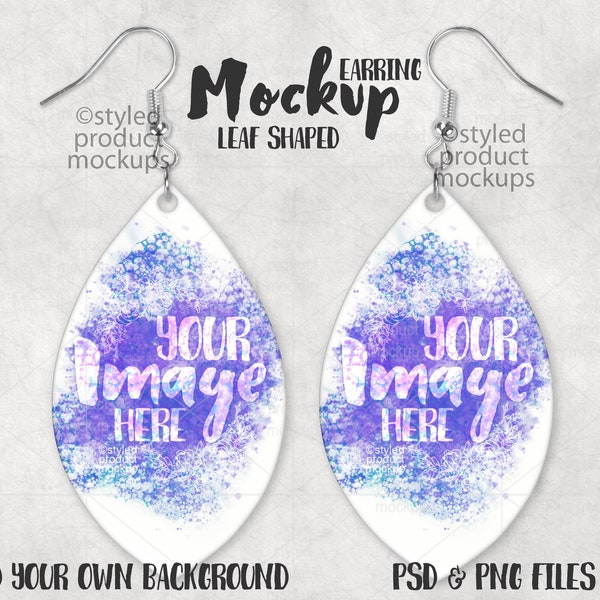 Dye sublimation leaf shaped earring Mockup | Add your own image and background