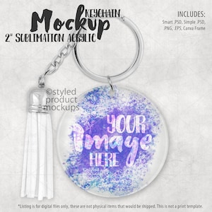 Dye sublimation acrylic round keychain Mockup | Add your own image and background