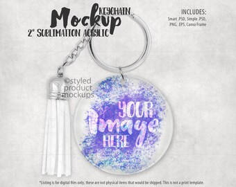 Dye sublimation acrylic round keychain Mockup | Add your own image and background