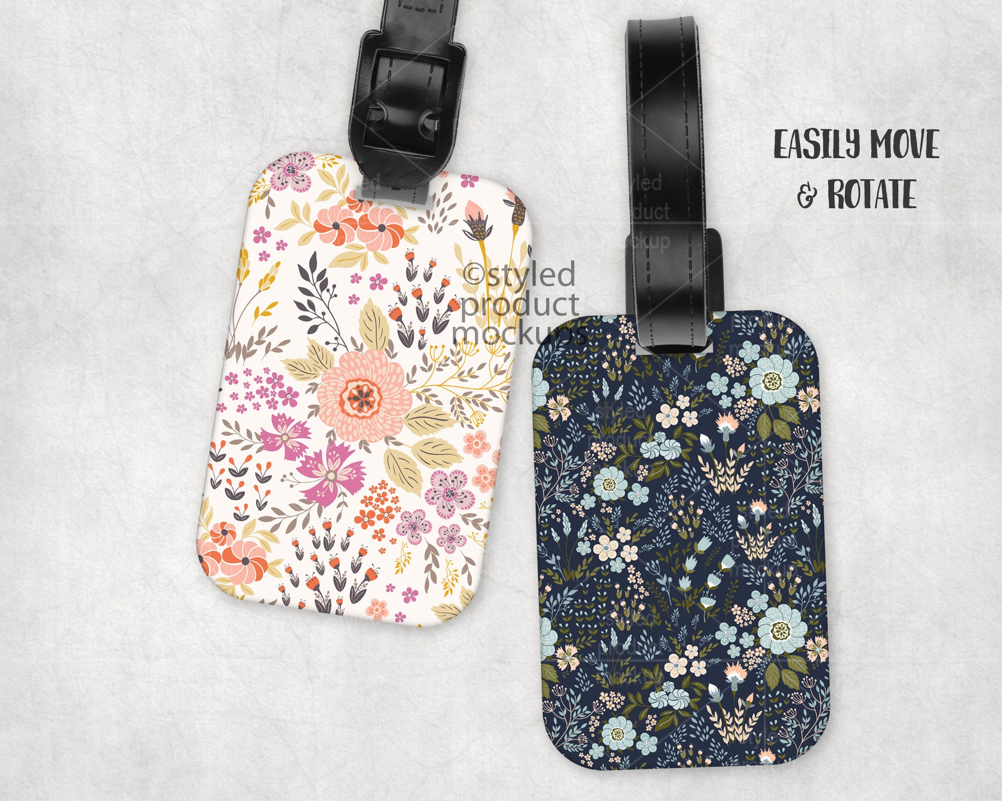 Dye Sublimation Rectangle Luggage Tag With Black Strap Mockup Etsy